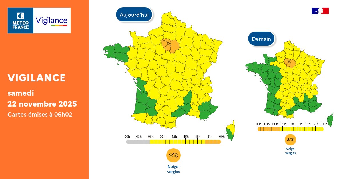 meteo60's tweet image. 🟠❄️L'#ÎledeFrance est placée en #vigilanceorange #Neige-Verglas à partir de ce soir 20h en raison de l'arrivée d'un front neigeux par l'ouest, pouvant déposer plusieurs centimètres au sol.