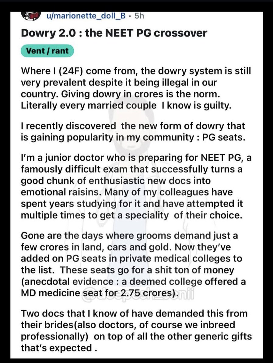 Chinmayi's tweet image. The PG Seat Dowry story.