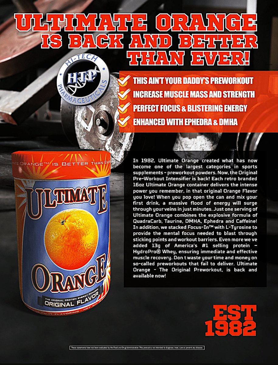 Will_MaxSports's tweet image. Hi Tech Pharmaceuticals Ultimate Orange Pre Workout is 20% off using Promo Code MAX20 at checkout. Visit musclemindsportsnutrition.com or call 609-334-3295 to place your order today. #preworkout #supplements #gym #exercise #fitness #workout #bodybuilding #energy #NitricOxide