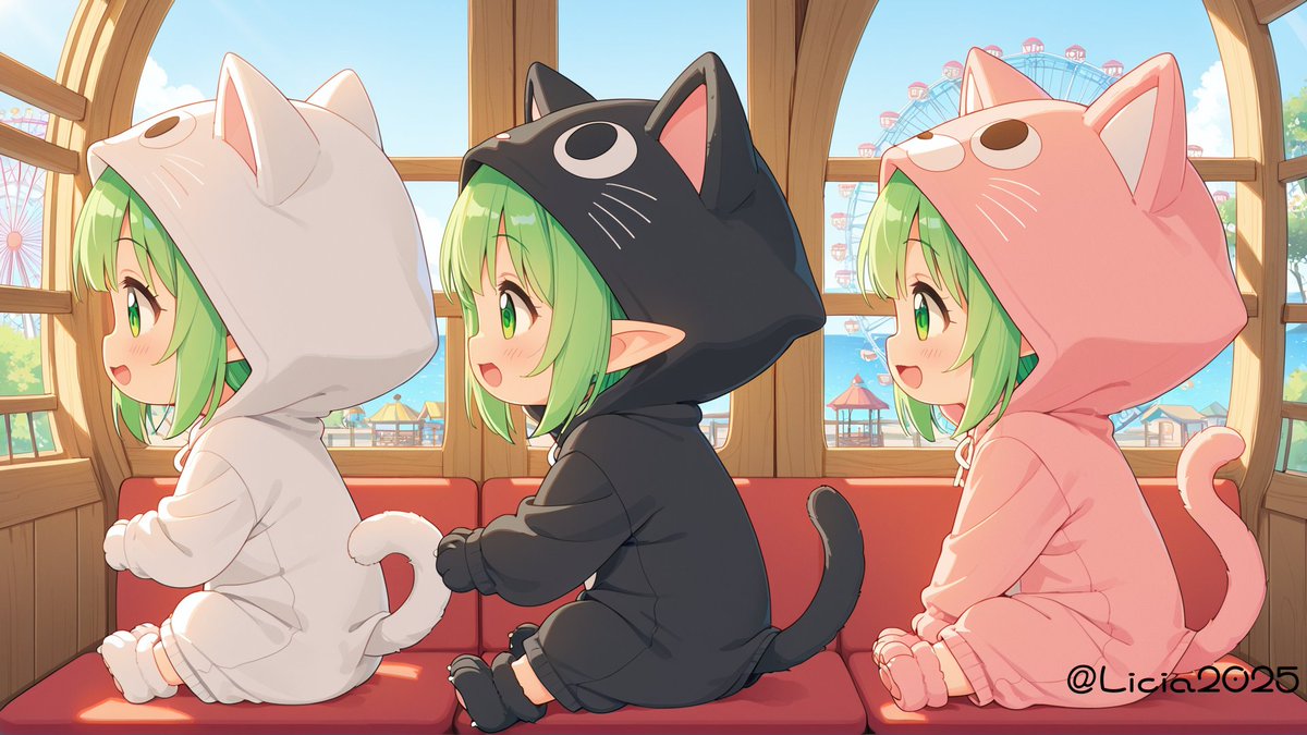 遊園地編。
仲良く観覧車に乗り景色を眺めるリシアーズ❤

#AIイラスト
#AIart