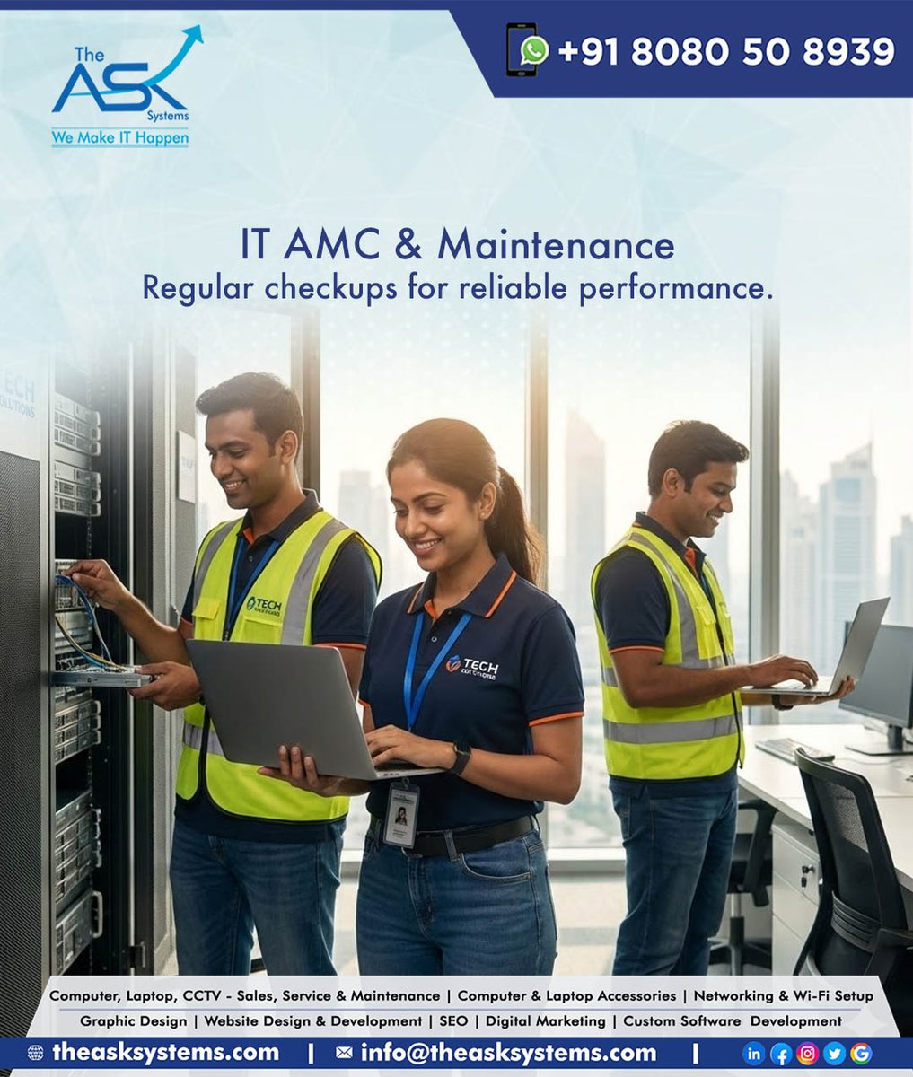 theasksystems's tweet image. 𝗬𝗼𝘂𝗿 𝗯𝘂𝘀𝗶𝗻𝗲𝘀𝘀 𝗱𝗲𝘀𝗲𝗿𝘃𝗲𝘀 𝗜𝗧 𝗔𝗠𝗖 𝗮𝗻𝗱 𝗺𝗮𝗶𝗻𝘁𝗲𝗻𝗮𝗻𝗰𝗲 𝘁𝗵𝗮𝘁 𝗸𝗲𝗲𝗽𝘀 𝗲𝘃𝗲𝗿𝘆𝘁𝗵𝗶𝗻𝗴 𝗿𝘂𝗻𝗻𝗶𝗻𝗴 𝘄𝗶𝘁𝗵𝗼𝘂𝘁 𝗶𝗻𝘁𝗲𝗿𝗿𝘂𝗽𝘁𝗶𝗼𝗻𝘀!

#ITSupport #AMCSolutions #BusinessContinuity #TechMaintenance #ReliableIT #CCTVInstallation
