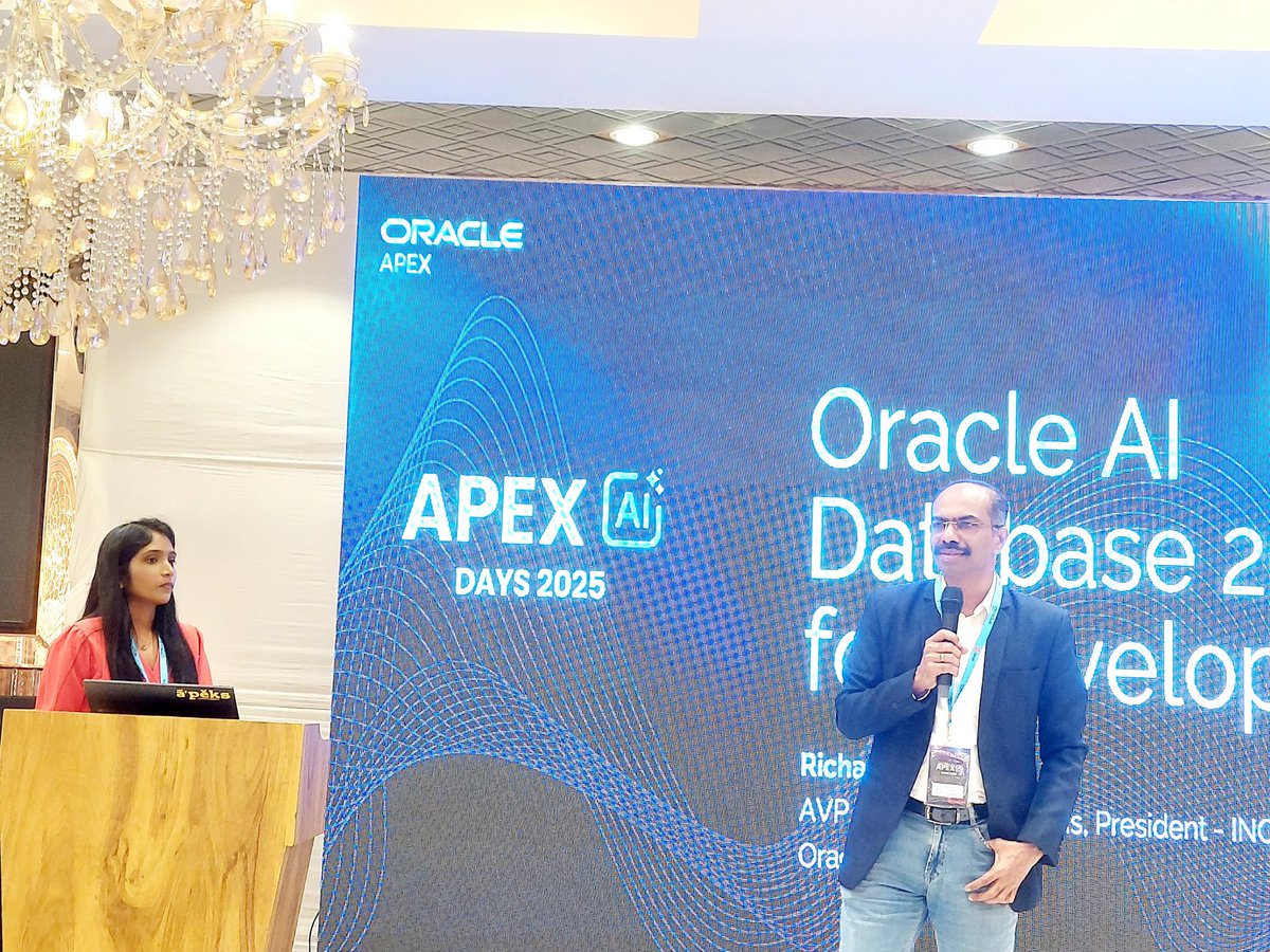 inoaug's tweet image. 🧩 Discover how Database 26ai is transforming development! Join Richard Dalvi and Kenvi Shah from 4i Apps as they showcase AI-driven productivity and modern app patterns that help developers build smarter and faster on Oracle. A must-see session! 🚀
#APEXAIDays #Oracle #AI
