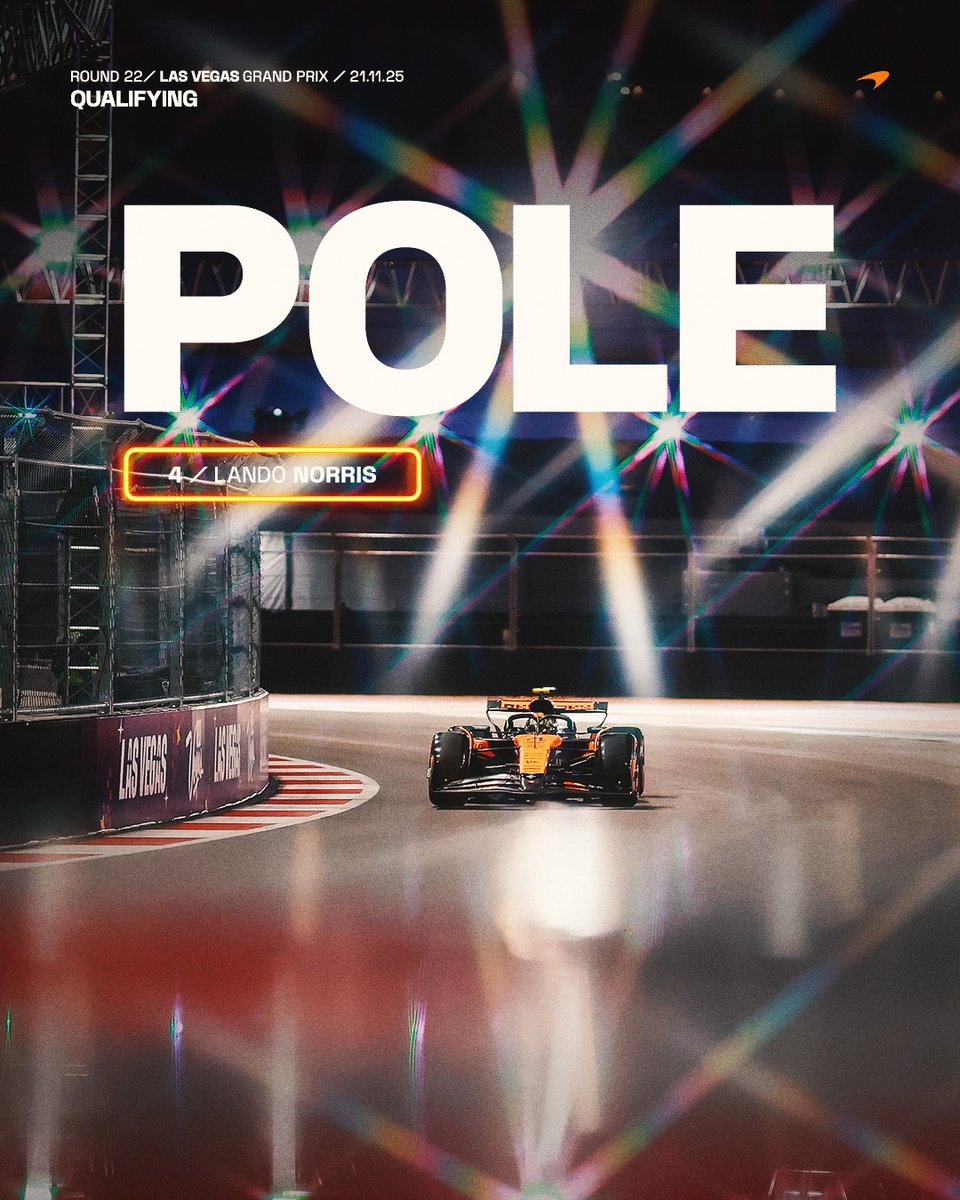 McLarenF1's tweet image. Third pole in a row for Lando 1️⃣🫶

#McLaren | #LasVegasGP 🎲