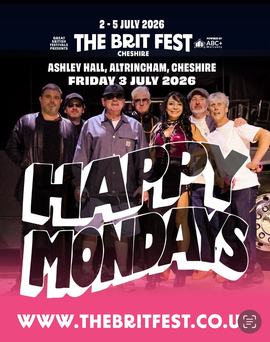 🍋  Happy Mondays are coming to The Brit Fest 2026 🎶🔥 

Get ready for one of the most iconic British bands of all time to light up Friday 3rd July at Ashley Hall. 

Few groups shaped a generation like the Mondays. From the dance-floor swagger of Step On, to the era-defining