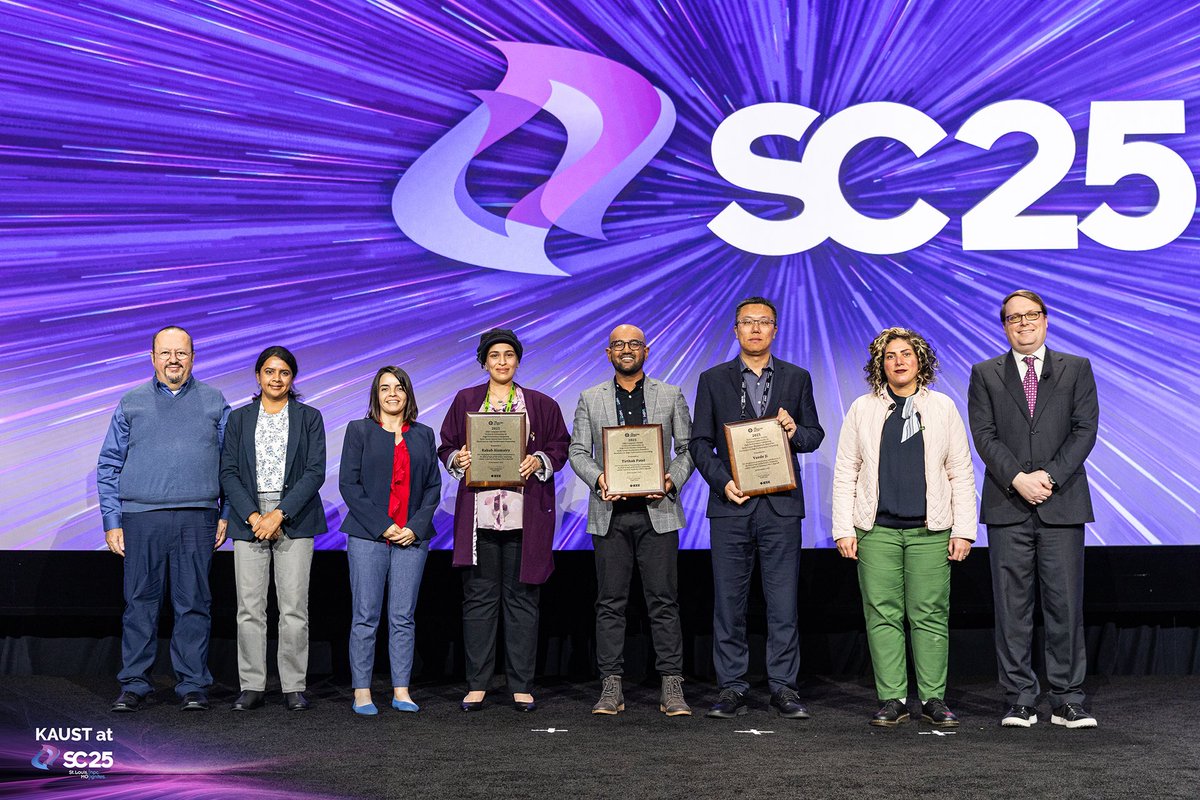 KAUST_CEMSE's tweet photo. Alumni footprint at #SC25

#KAUST alumna and Ibn Rushd Fellow @Rabab_Mohammad received her #IEEE Computer Society Technical Committee on High Performance Computing Early Career Researchers Award for Excellence in High Performance Computing at the SC25 awards ceremony.

Beyond her own achievement, Rabab's influence as a postdoctoral fellow and mentor at MIT's Julia Lab was evident through her students' success. Two #MIT students she mentors earned top placements in the #ACM Student Research Competition at SC25: first place in the undergraduate poster category and second place in the graduate poster category, selected from hundreds of posters presented at the conference.

A meaningful example of KAUST's continued impact in the global high-performance computing community.

📷 Photos courtesy of #SC25