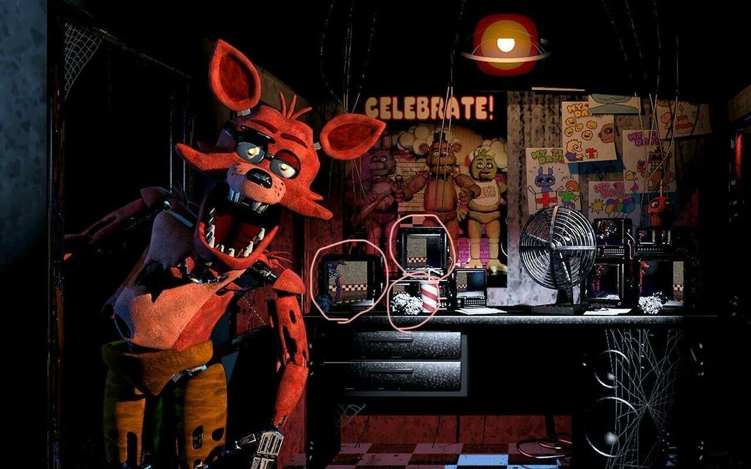 FazbearArchive_'s tweet photo. Faz-Fact: You can see Foxy's reflection in the monitors when he jumpscares you! https://t.co/eHvkohlIoc