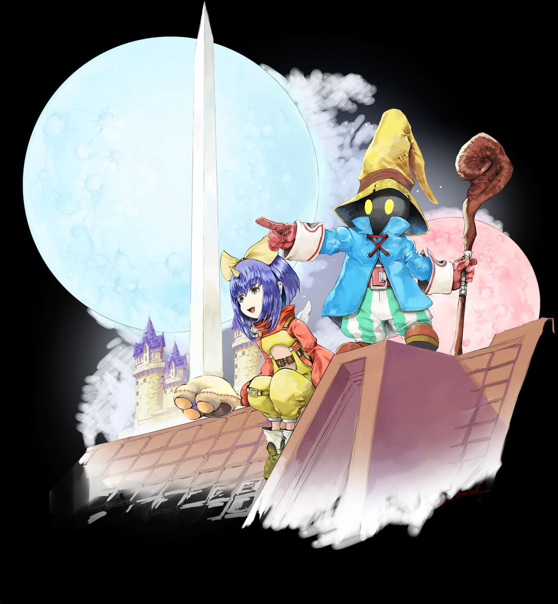 capitalolvidada's tweet image. 🖌️  La imagen de Vivi y Eiko del nuevo álbum de Jazz de #FinalFantasyIX en limpio, obra de Satoshi Kuramochi, artista conocido principalmente por ilustrar los últimos títulos de la franquicia #SaGa y los escenarios de World of #FinalFantasy.