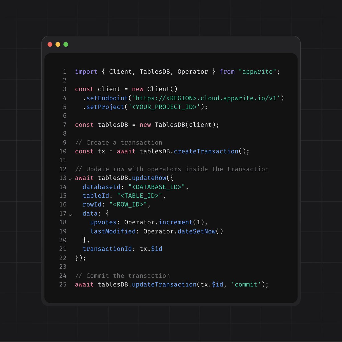 eldadfux's tweet image. 👨‍💻 Appwrite devs, we’ve expanded our examples for the new database operators, with variations for every supported SDK.

You can check them out in the Appwrite Databases docs: appwrite.io/docs/products/…