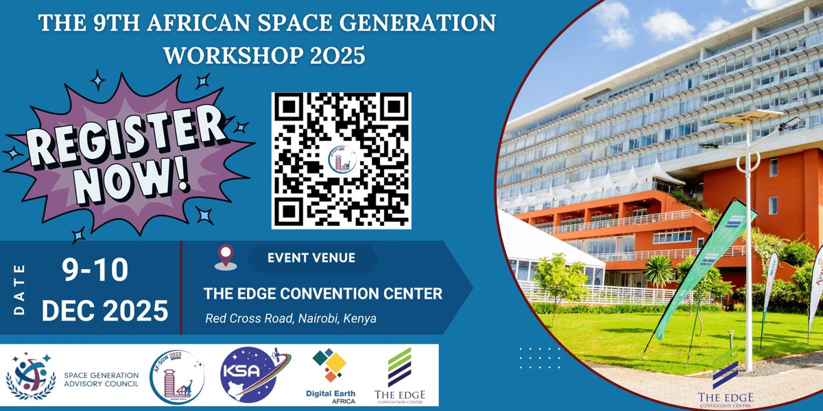 We’re ready! Are you ready? 🚀
The 9th African Space Generation Workshop 2025 Organizing Team is ready to host you.
Secure your spot today—scan the QR code or register using the link below.
See you in Nairobi, Kenya! 🌍
Registration link: lnkd.in/eArb48-k 
#SGAC #AFSGW9