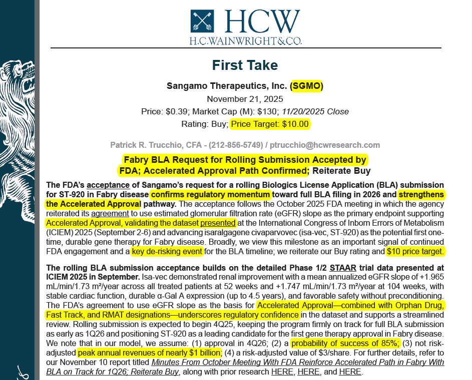 BiotechAnalysst's tweet photo. $SGMO PT $10 Fabry BLA Request for Rolling Submission #Accepted by FDA;
#Accelerated #Approval Path #Confirmed this #milestone important signal of continued FDA engagement + #key #derisking event"
Orphan Drug, Fast Track, RMAT designations underscores #regulatory #confidence https://t.co/7H0NIv1ZTf