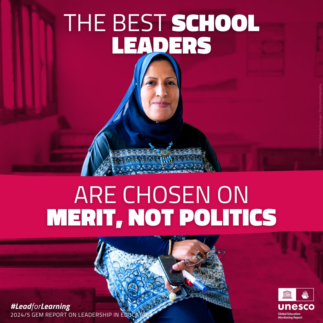 GEMReport's tweet image. Open &amp;amp; competitive recruitment practices are key for effective leadership. Yet 29% of countries hire and fire teachers &amp;amp; principals based on their political views.

Meritocratic recruitment helps select leaders who #LeadforLearning: bit.ly/gemreport2024

#G20 #G20LeadersSummit