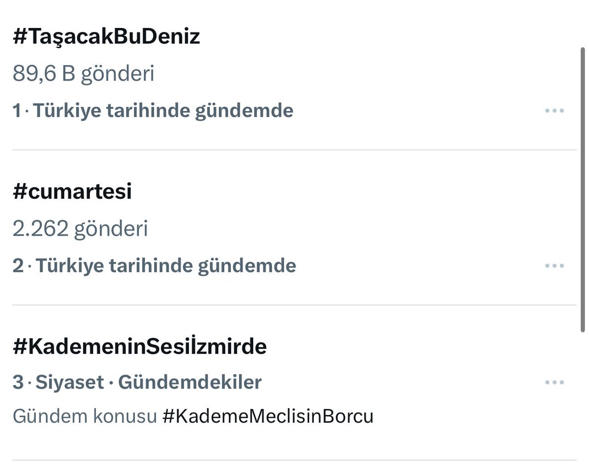 İlk üç tagı sırası ile okuyunca çok anlamlı oluyor. Tagımız gündem konusu ile beraber ilk üçte. 

Çakmadık henüz haydi <a href="/EmadDernegi/">EMEKLİLİKTE ADALET DERNEĞİ ⚖️</a> mücadele aşkıyla tagımızı sabitliyoruz 
👇👇👇👇👇👇👇👇
#KademeninSesiİzmirde