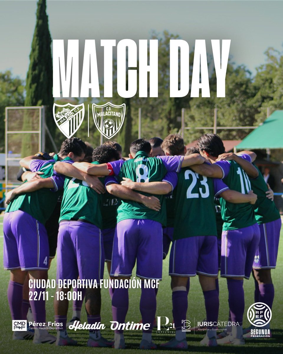 | 𝐇𝐎𝐘 𝐉𝐔𝐆𝐀𝐌𝐎𝐒 |

🏆 JORNADA 12
🗓️ 22/11
🕒 18:00H
🆚 Atlético Malagueño 
🏟️ Ciudad Deportiva Fundación MCF

#MalagueñoMalacitano 💚💜