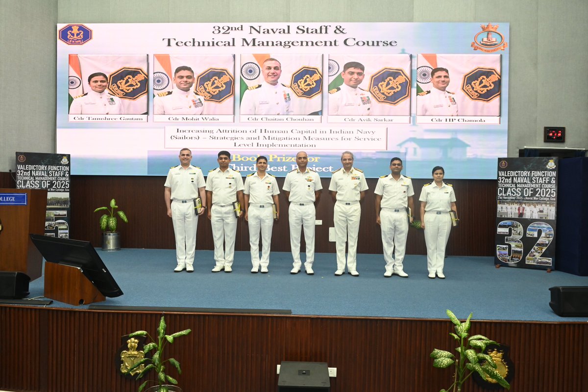 InNwc's tweet image. The Valedictory Function of NSTMC 32 held at #InNwc.
Chief Guest VAdm K Srinivas, DGNP (Vzg), exhorted officers to apply their professional  learning towards addressing operational challenges with enhanced efficiency and effectiveness. 

66 graduating officers including two…