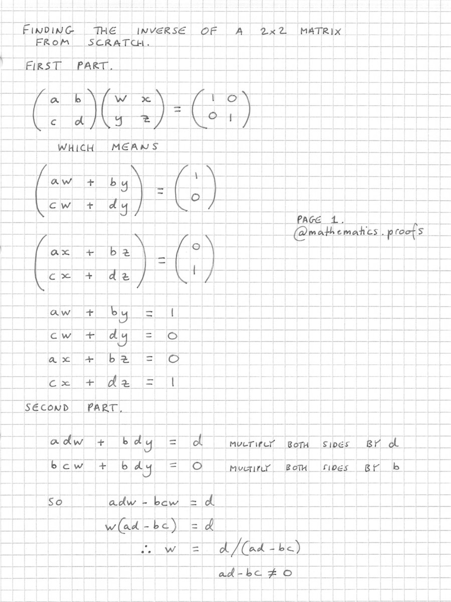 mathsproofs's tweet image. A full step-by-step derivation of the inverse of a 2×2 matrix — clear, precise, and logically built from first principles. 

🔍📐

The complete breakdown is here:

geometricbites.blogspot.com/2025/11/findin…