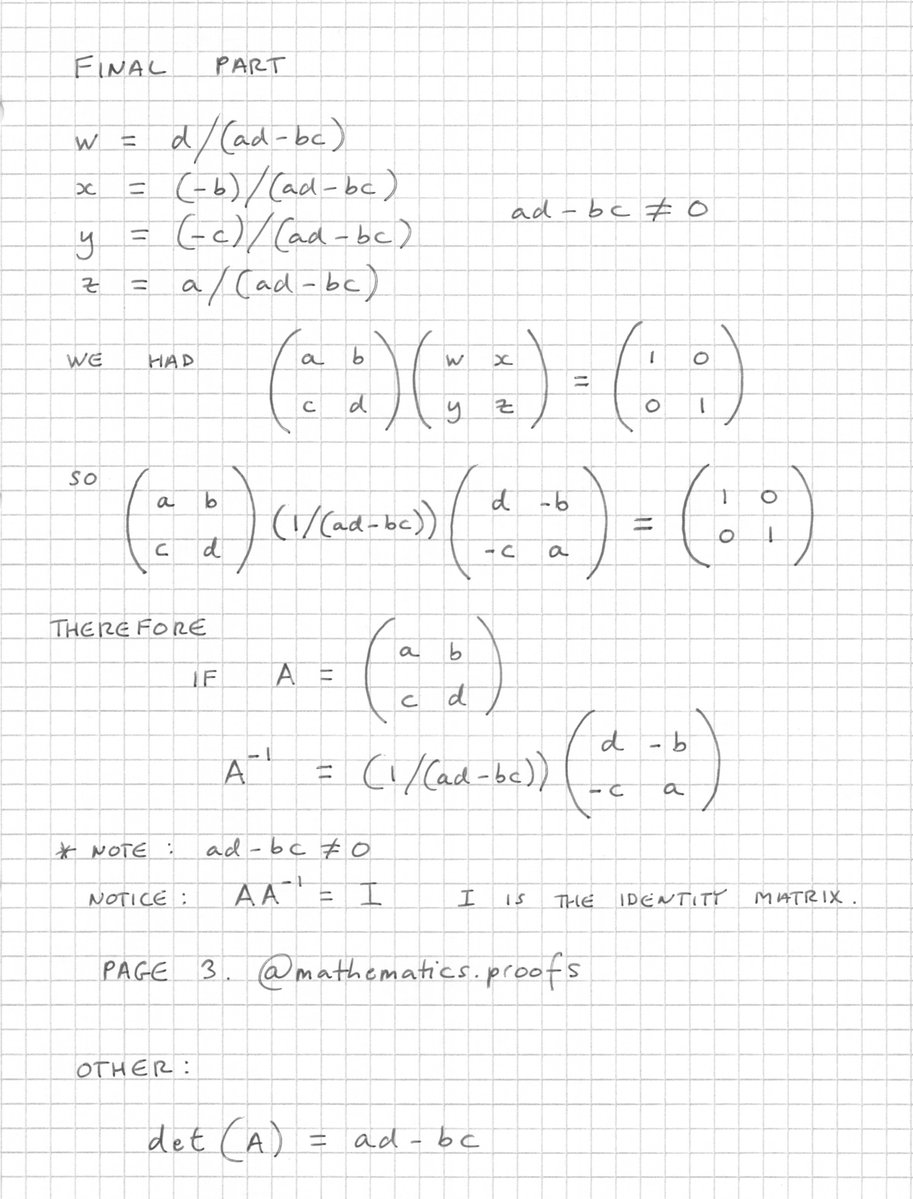 mathsproofs's tweet image. A full step-by-step derivation of the inverse of a 2×2 matrix — clear, precise, and logically built from first principles. 

🔍📐

The complete breakdown is here:

geometricbites.blogspot.com/2025/11/findin…