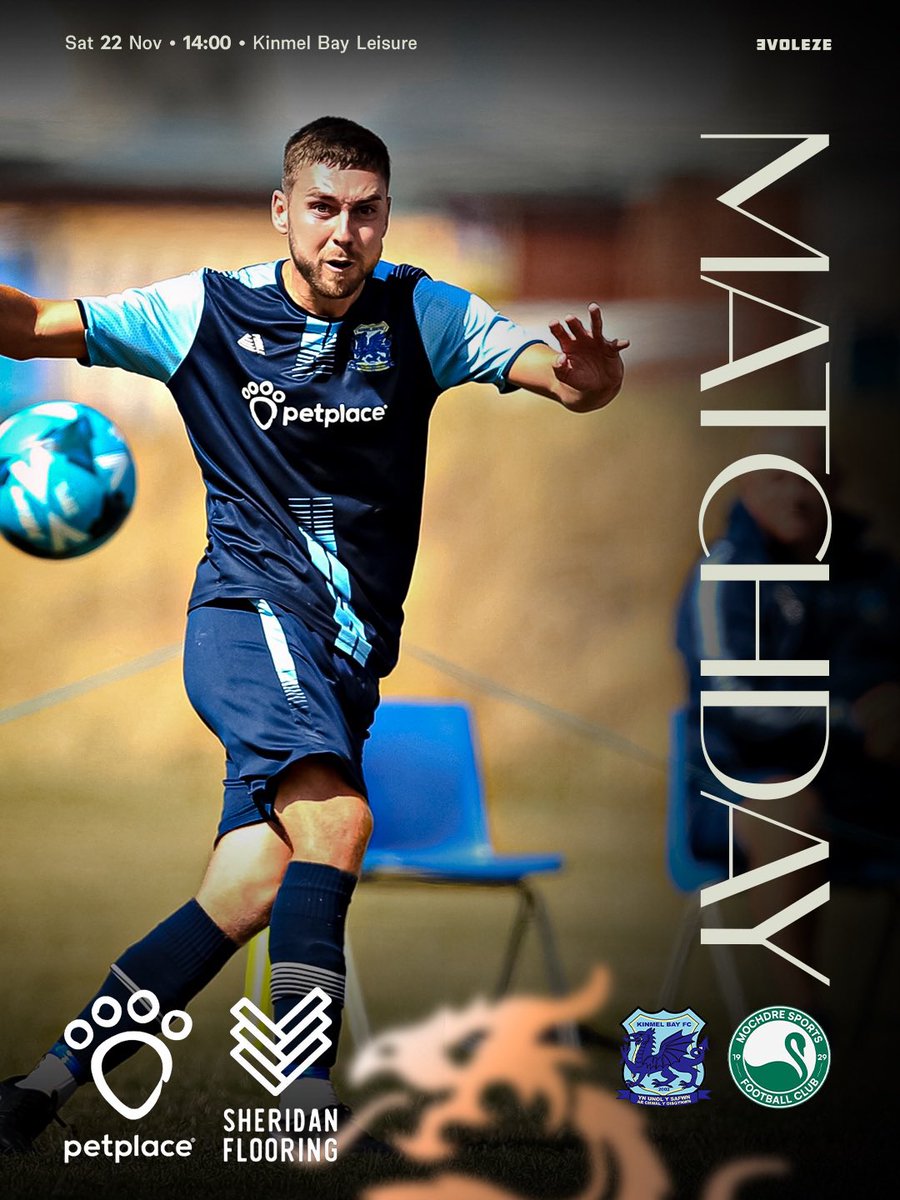 KinmelFc's tweet image. ⚽️ @KinmelFc ⚽
🆚 @MochdreSports 
📅 Today
⏰ 2pm Ko 
🏟 Kinmel Bay Leisure Centre 
🏆 NWCEL
👤 Mike Gray
🎟️ £3 
📸 Becca
🍔 🍟 🍺 Food available

Thanks as always goes to our main sponsors 

Main Sponsors - @petplacesion from The @petplace_uk &amp;amp; Rich Blake from @lvl5gyms