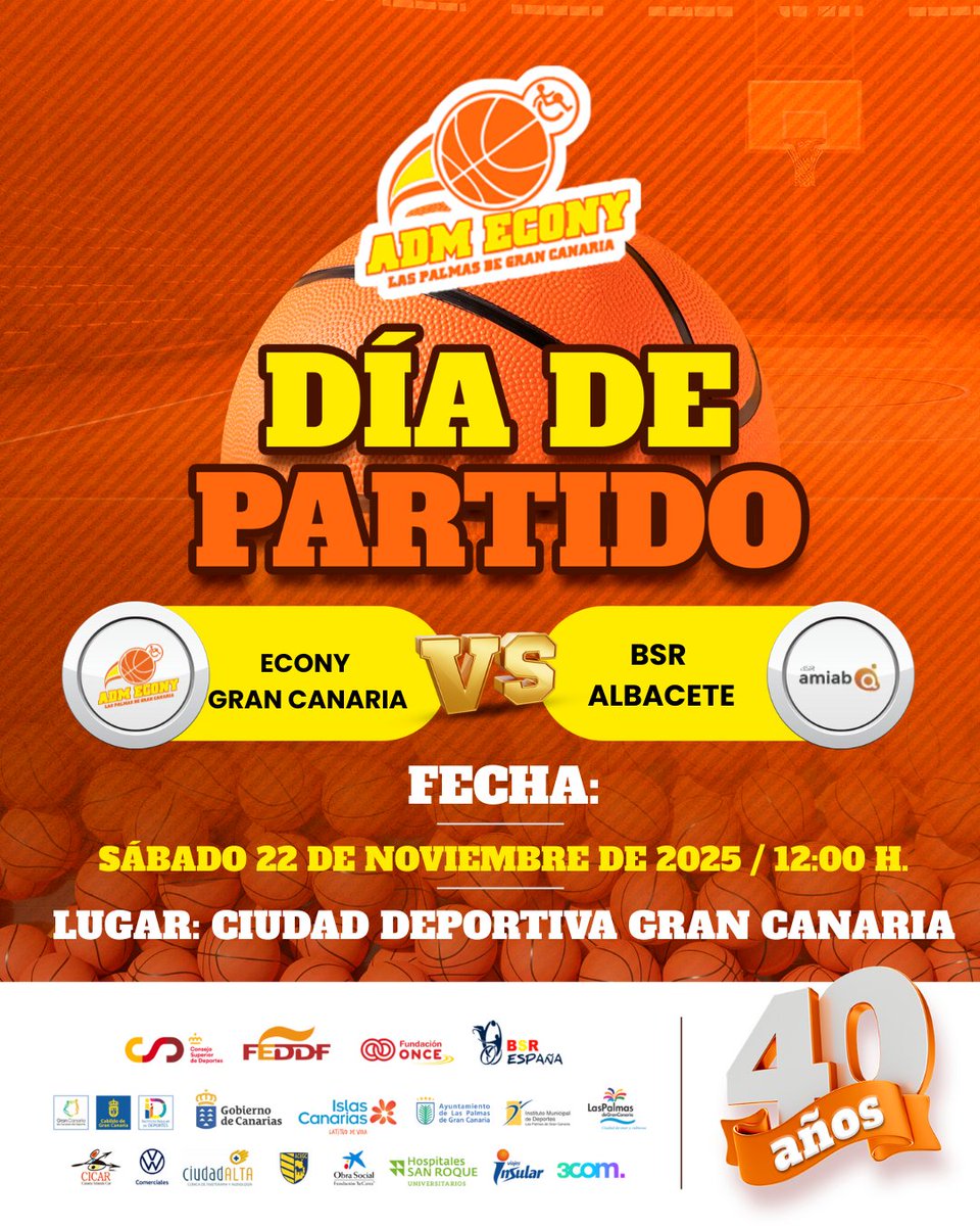 🏀 𝗗𝗶́𝗮 𝗱𝗲 𝗽𝗮𝗿𝘁𝗶𝗱𝗼
Hoy el Econy recibe al 𝗕𝗦𝗥 𝗔𝗺𝗶𝗮𝗯 𝗔𝗹𝗯𝗮𝗰𝗲𝘁𝗲, uno de los duelos más exigentes de la temporada.

📅 𝟮𝟮/𝟭𝟭/𝟮𝟬𝟮𝟱
🕛 𝟭𝟮:𝟬𝟬 𝗵
📍 𝗖𝗶𝘂𝗱𝗮𝗱 𝗗𝗲𝗽𝗼𝗿𝘁𝗶𝘃𝗮 𝗚𝗿𝗮𝗻 𝗖𝗮𝗻𝗮𝗿𝗶𝗮

💛💪 ¡Vamos a por este reto!

#VamosEcony