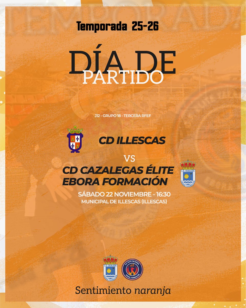 ⏭⚽ DÍA DE PARTIDO. 

3ª RFEF | 2️⃣5️⃣ - 2️⃣6️⃣ | G18 | J12
📆 Sábado, 22 de noviembre
 🕟 16.30
🏟 Municipal de Illescas 
🆚 <a href="/CD_Illescas/">CD Illescas</a>