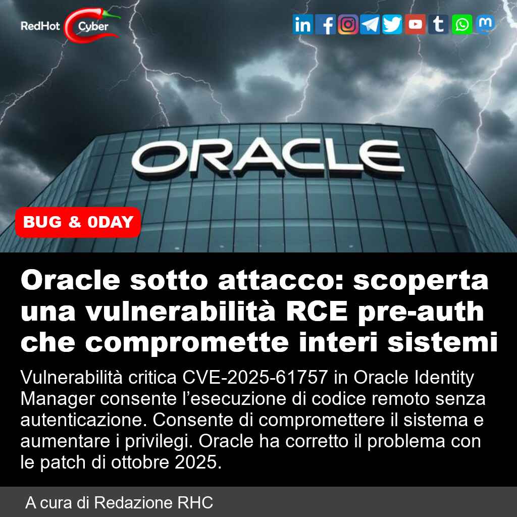 redhotcyber's tweet image. Oracle sotto attacco: scoperta una vulnerabilità RCE pre-auth che compromette interi sistemi

📌 Link all&apos;articolo : redhotcyber.com/post/oracle-so…

#redhotcyber #news #cybersecurity #hacking #oracle #identitymanager #cve202561757 #vulnerabilitacritica