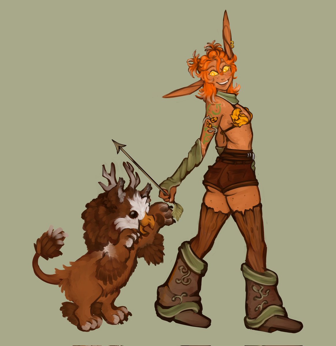 shioshark's tweet image. We did weekly art prompt again today, this time its a pose again! Py playing with her owl kitten, Brookie.