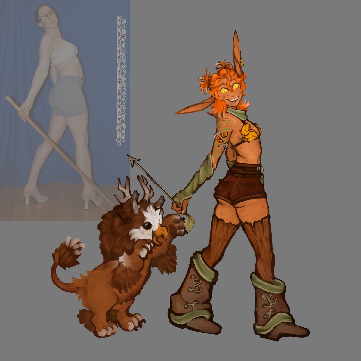 shioshark's tweet image. We did weekly art prompt again today, this time its a pose again! Py playing with her owl kitten, Brookie.