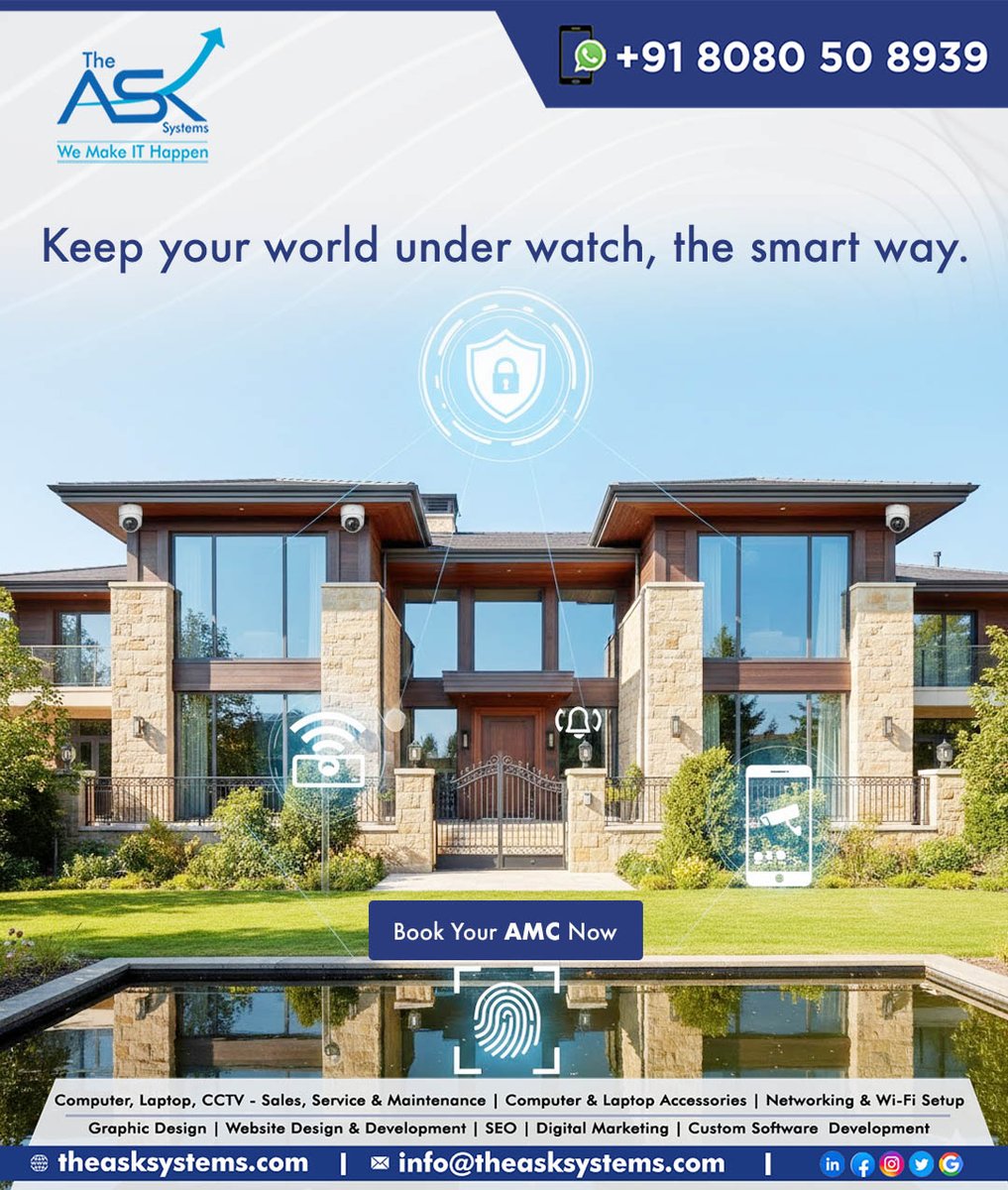 theasksystems's tweet image. 𝗞𝗲𝗲𝗽 𝘆𝗼𝘂𝗿 𝘄𝗼𝗿𝗹𝗱 𝘂𝗻𝗱𝗲𝗿 𝘄𝗮𝘁𝗰𝗵, 𝘁𝗵𝗲 𝘀𝗺𝗮𝗿𝘁 𝘄𝗮𝘆 𝘄𝗶𝘁𝗵 𝗿𝗲𝗹𝗶𝗮𝗯𝗹𝗲 𝘀𝗲𝗰𝘂𝗿𝗶𝘁𝘆 𝘁𝗵𝗮𝘁 𝗻𝗲𝘃𝗲𝗿 𝘀𝗹𝗲𝗲𝗽𝘀!

#ITSupport #AMCSolutions #BusinessContinuity #TechMaintenance #ReliableIT #CCTVInstallation #SecuritySolutions #NorthGoa