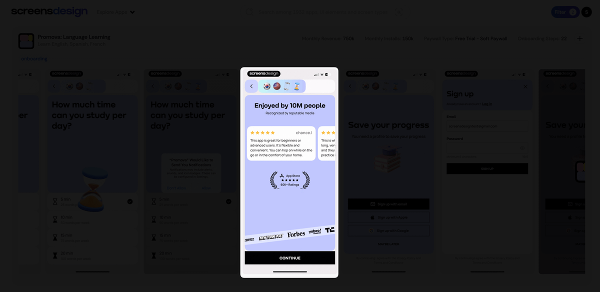 matteo_spada's tweet image. This is an excellent example of stacking social proof for maximum impact.

Promova combines user numbers, testimonials, and media mentions all on one screen.

It&apos;s a powerful way to build authority and make the user feel confident in their decision.
11/19