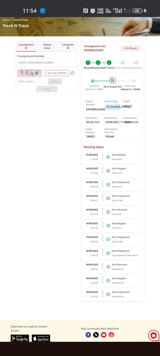 sufianms01's tweet photo. @IndiaPostOffice My Speed Post parcel (Tracking No: ES958852430IN) has been stuck since 18/09/2025 at Guwahati PH. There is no further movement or update.
It has already been more than two months.
Please look into this urgently and resolve the delay. https://t.co/zVfNH4K9Pi