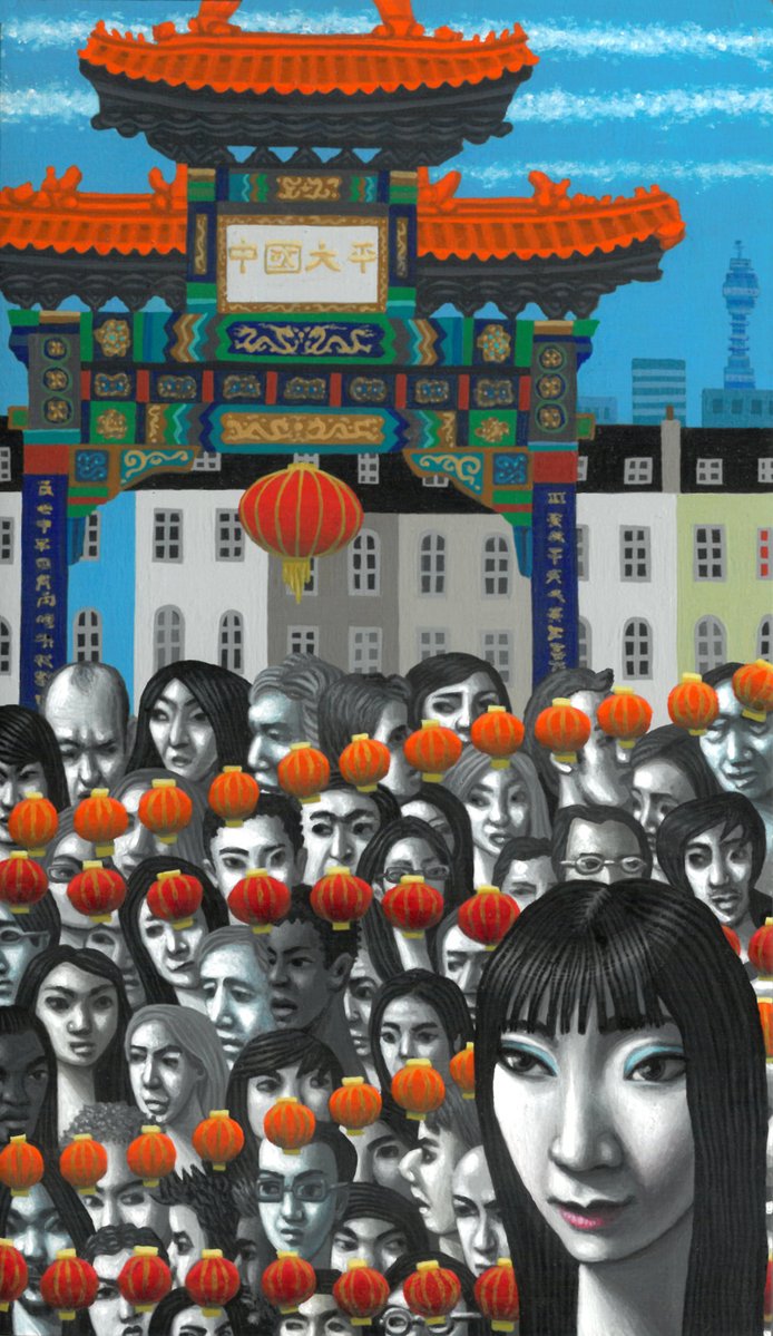 Happy to be exhibiting <a href="/FlowersGallery/">Flowers Gallery</a> ‘Small is Beautiful’ again (my 9th consecutive year), with this tiny new painting ‘Chinatown London’. Exhibition runs till Jan 20th at Cork St, central London. flowersgallery.com/content/featur…