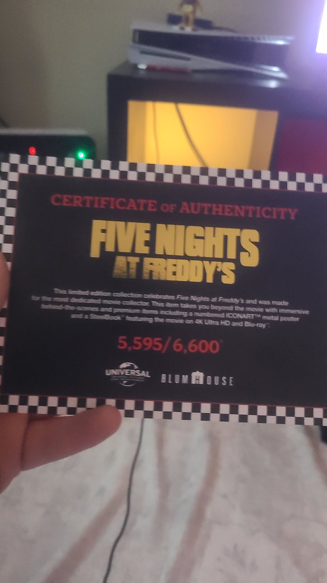 AftonRob0tics's tweet image. Oh  yea I got 5,595/6,600th one out of the FNaF Movie Collectors Edition