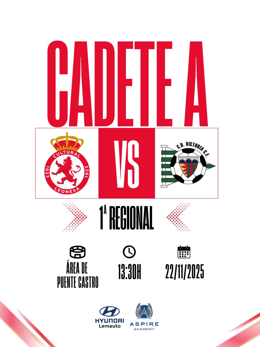 CultuAcademia's tweet image. #CyDLCA Cadete A 

🏆 Primera División Cadete Regional 
⚽ Jornada 10
🆚 @CDVictoriaCF
🕢 13:30 
🏟️ Área Deportiva 3