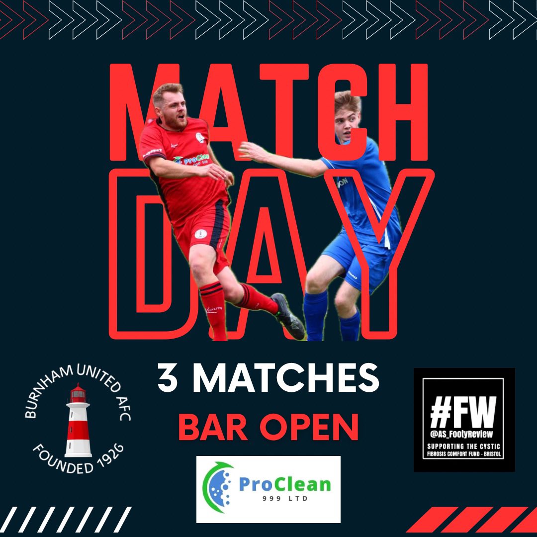 BurnhamUnited's tweet photo. MATCH DAY: All our sides back in action today, Happy Hour on the cards? 🍻

🕧 @BristolCity 🆚 Swansea

Then:

1️⃣ 🆚 @KeynshamTownRes (H)
®️ 🆚 @worle_rangers (A)
🅰️ 🆚 Alcombe Rovers (A)

#Seasiders | #FW | ProClean999 https://t.co/zh76P1Lwzn