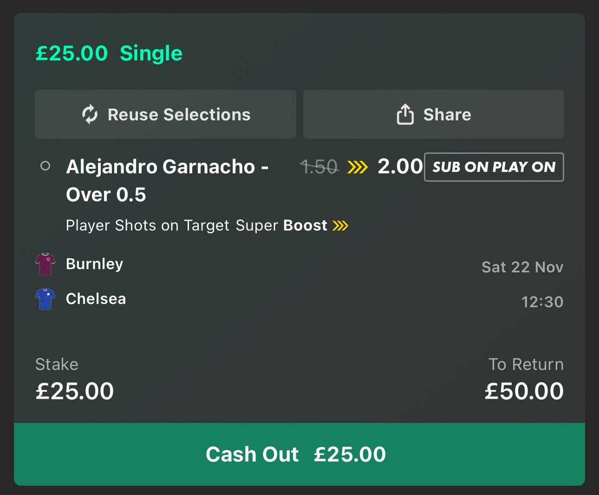 BarneyBets's tweet image. 🤑 CASH GIVEAWAY 

I’m backing the bet365 super boost on Burnley vs Chelsea in the premier league today! 

If Alejandro Garnacho has a shot on target, I’m giving £50 CASH away to someone who:

LIKES ❤️ and REPOSTS ♻️ this post AND follows @BarneyBets