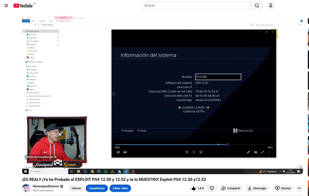NanospeedGamer's tweet photo. Si, EXPLOIT PS4 12.50 y 12.52 EXISTE y YO lo he probado, Están usando una captura de una parte de la pantalla de  mi video y diciendo que es FAKE, pues NO, ¡no es FAKE!! Video COMPLETO
https://t.co/oWCG9tka5h https://t.co/6RlP4mvv1R