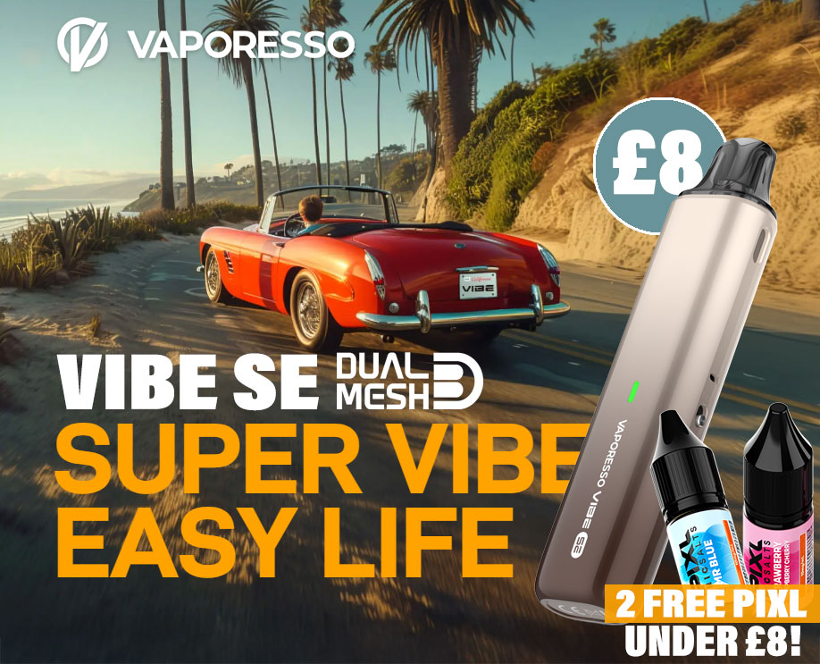 Under £8: VIBE SE Kit + 2 Free PIXL 😮 - Vaporesso's marvel, with innovative 2-in-1 dual coil switching technology. 2 free PIXL nic salts with every kit. - ubervape.co.uk/products/vapor…