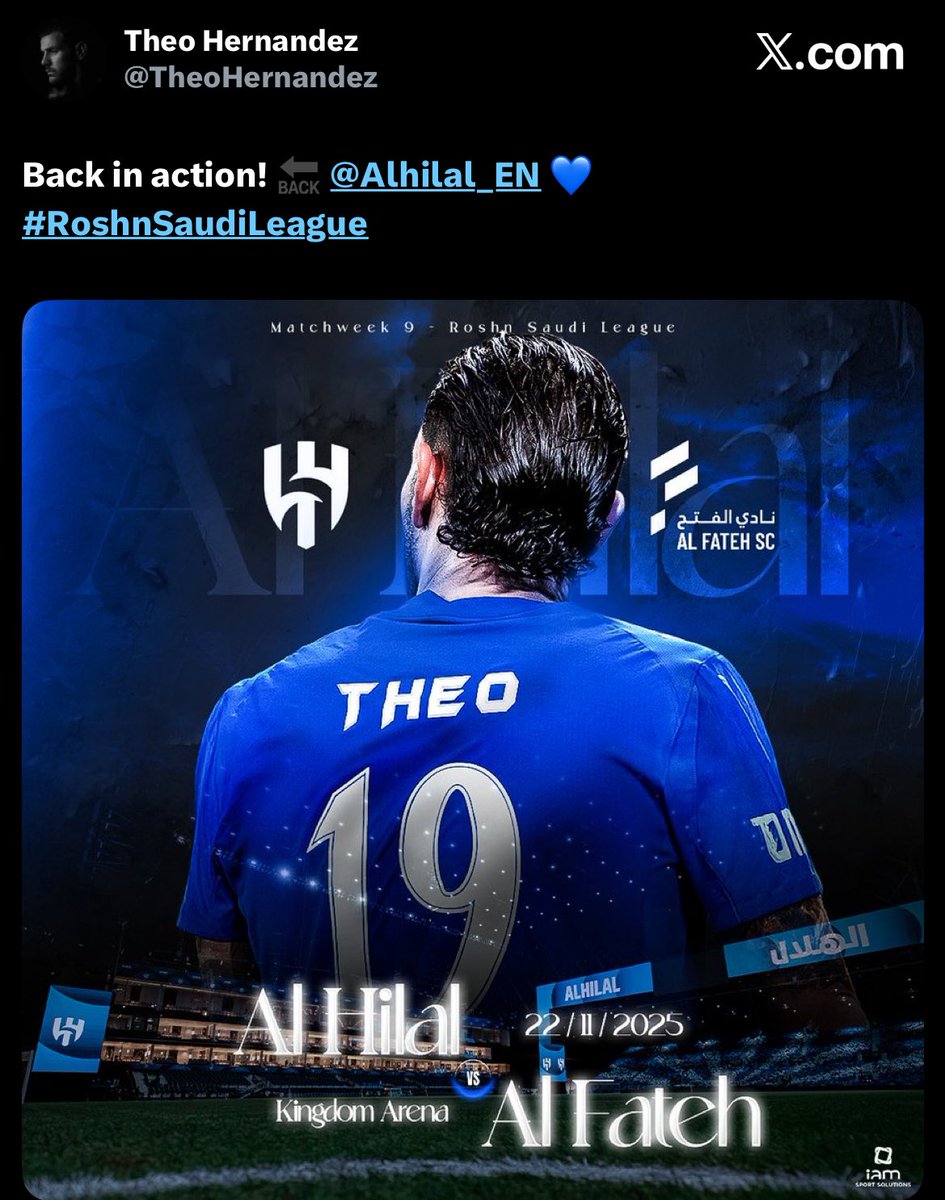 ثيو هيرنانديز عبر #إكس

العودة إلى العمل 🔙💙