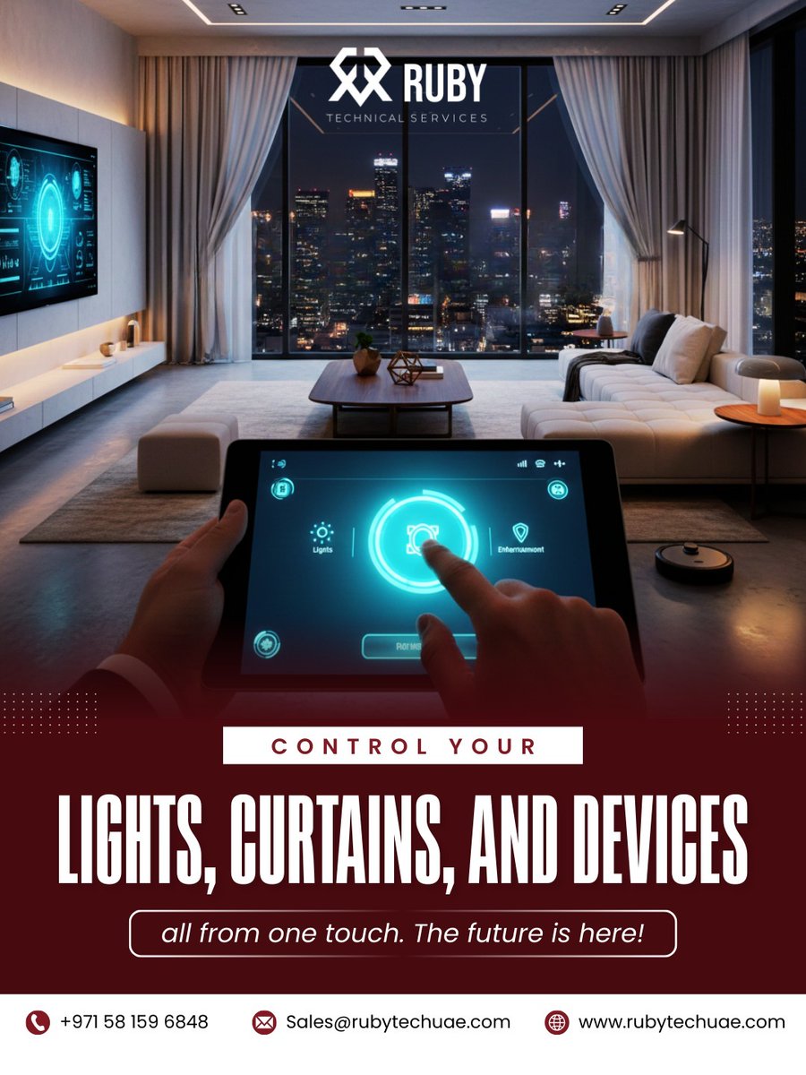 rubytechuae's tweet image. smart homes aren’t the future — they’re the present 💡📱
control your lights, curtains and devices with one touch. effortless. modern. intelligent.
📞 +971 58 159 6848
📩 sales@rubytechuae.com
🔗 rubytechuae.com
#rubytech #smarthome #automation #techinnovation #iot #dubai