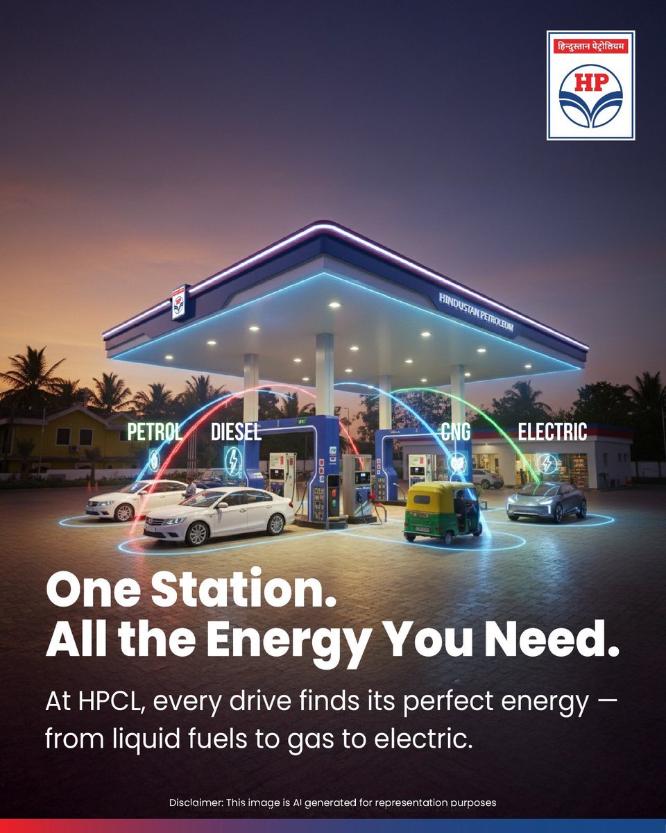 HPCL's tweet image. No matter the road, no matter the ride — HPCL has the perfect energy for you.

From fast fueling to Gas to fast charging, your journey stays uninterrupted.

Where choice, comfort, and convenience come together.

#HPCL #MultiFuelStation #DeliveringHappiness