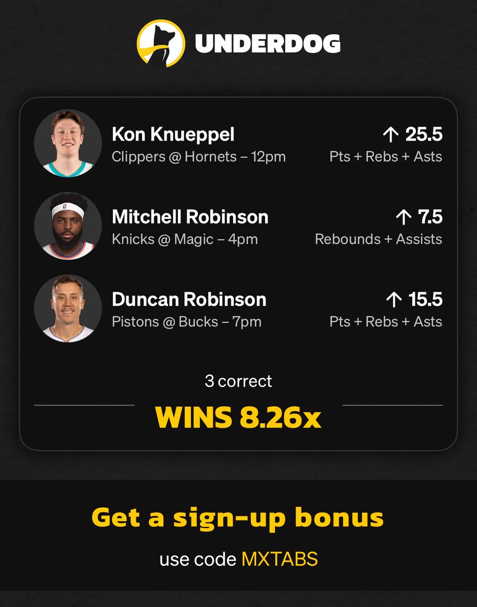 MxtabsOfficial's tweet image. NBA plays for tomorrow I like! A nice Underdogs 3 picker and I also have a lotto plays slip where I took one player/ plays from each game 🙌🫡🤝 #nba #chalkboardHQ #underdogs #underdognba