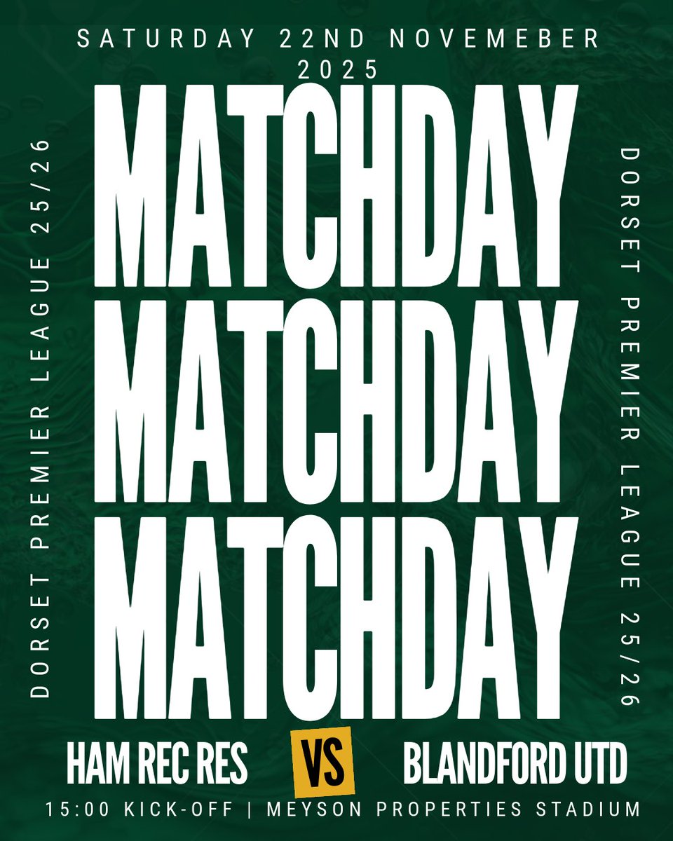 Ham_RecFCRes's tweet image. GAME DAY ⚽️

Today we host @BlandfordUtdFC at the Meyson Properties Stadium in the @DPL_official 

KO 15:00

@swsportsnews 
@nonleaguesouths 
@NonLeagueFix 
@NonLeagueHQ1 
@NonLeagueCrowd 
@UltiFootNet 
@MatchDayFeverr