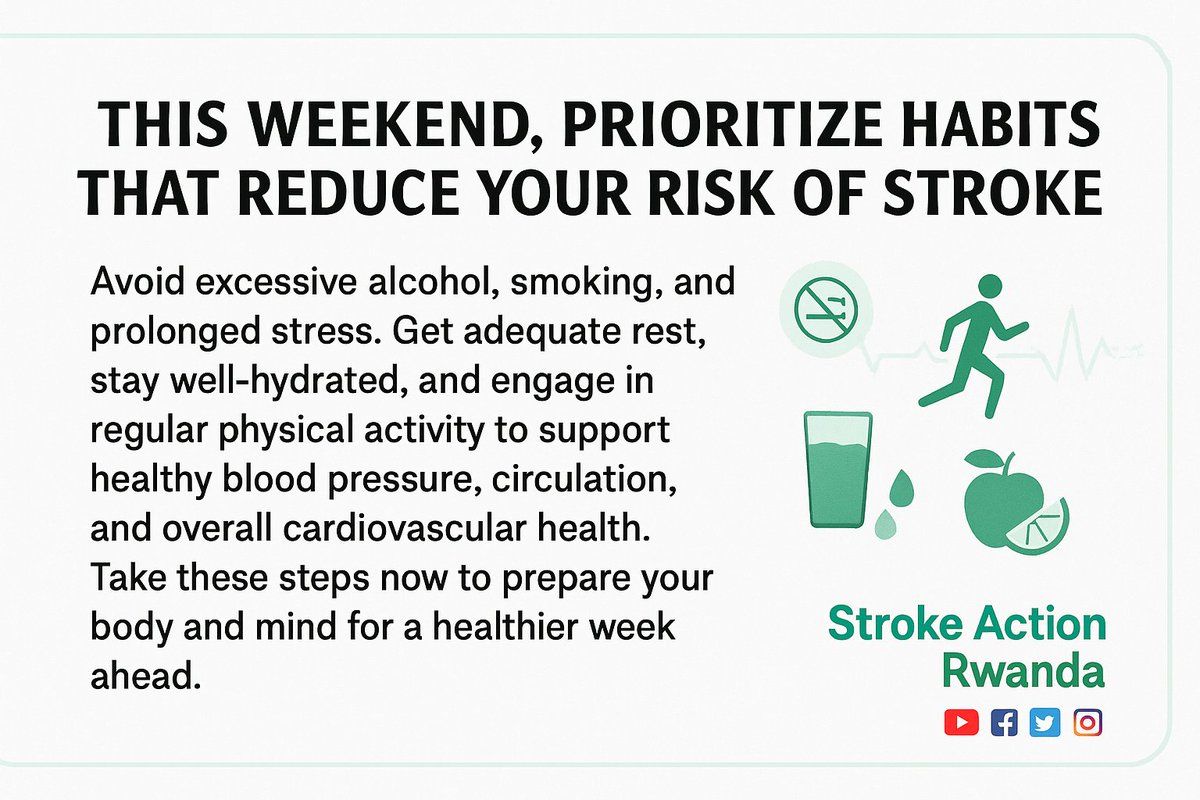 strokeaction_RW's tweet image. This weekend, take a moment for your heart and brain! 🧠❤️ Learn simple steps to prevent stroke and stay healthy, because every small change counts. #StrokePrevention #HealthyWeekend #KnowTheSigns