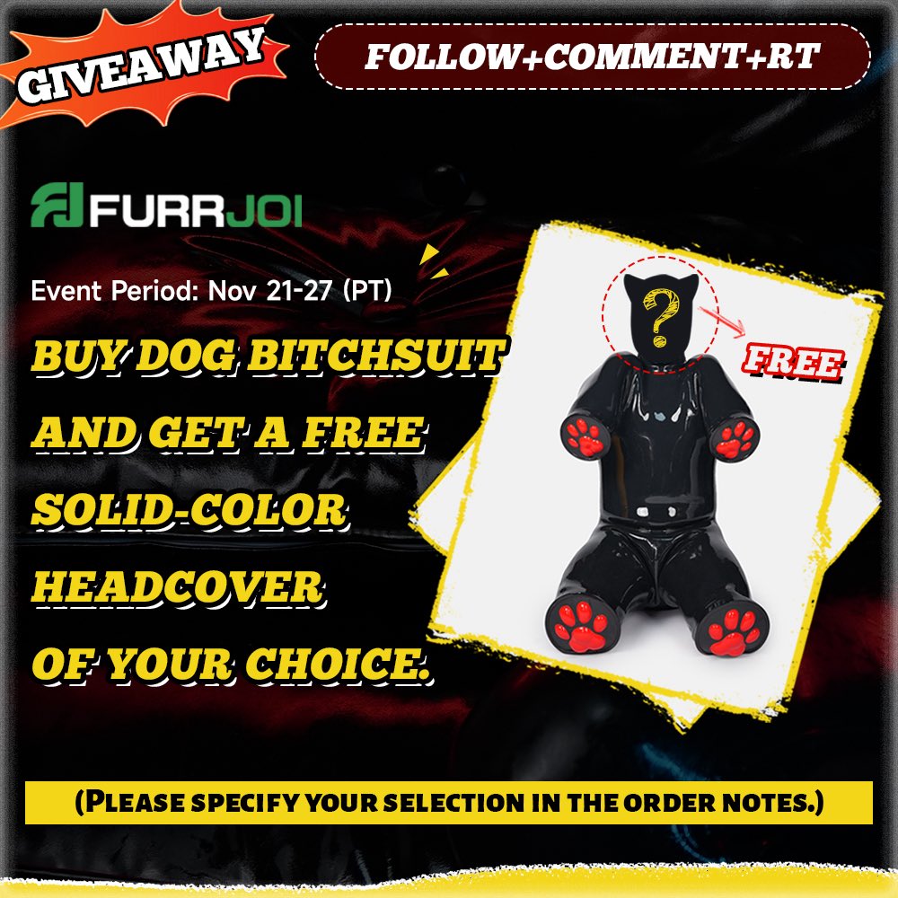 𝐁𝐋𝐀𝐂𝐊 𝐅𝐑𝐈𝐃𝐀𝐘 𝐒𝐀𝐋𝐄 𝐒𝐓𝐈𝐋𝐋 𝐑𝐔𝐍𝐍𝐈𝐍𝐆（𝐆𝐈𝐕𝐄𝐀𝐖𝐀𝐘）

BUY 1 dog bitchsuit → GET 1 pure black hood FREE

Colored bitchsuit furrjoi.com/bodywear/312
Black bitchsuit furrjoi.com/bodywear/313

Follow, Comment &amp; RT to win one FREE hood/gloves/hooves/paws!!