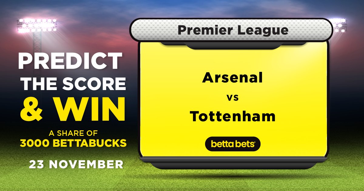 Bettabetsonline's tweet image. #Azikhale – It’s North London Derby Time!

Arsenal faces Tottenham in one of football’s fiercest rivalries. The bragging rights, the glory, and a share of 3,000 Bettabucks are all on the line.

Think you can call it? Predict the final score before kick-off on 23 November 2025,…
