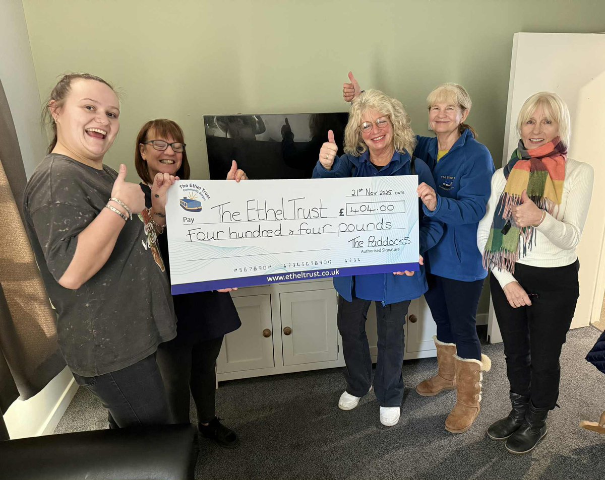 EthelBarge's tweet photo. It was a pleasure today to visit The Paddocks at Wilsic Hall to receive a cheque for £404. The Ethel Trust is their chosen charity this year. The money was raised at the Summer Festival event where they had a great day. A big Thank You to everyone who worked so hard! https://t.co/hiNDxK8PGX