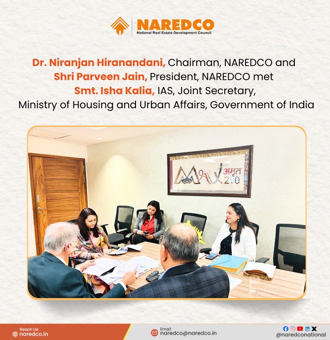 NaredcoNational's tweet image. A #NAREDCO delegation led by Dr. Niranjan Hiranandani, Chairman, and Shri Parveen Jain, President, held a meeting with Smt. Isha Kalia, IAS, Joint Secretary (NULM, PM SVANidhi &amp;amp; AMRUT), Ministry of Housing and Urban Affairs, Government of India.

#UrbanDevelopment #RealEstate