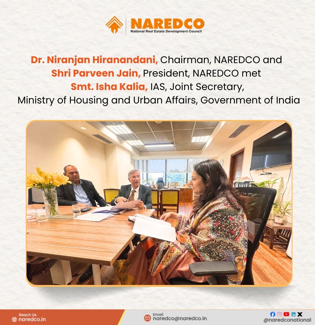 NaredcoNational's tweet image. A #NAREDCO delegation led by Dr. Niranjan Hiranandani, Chairman, and Shri Parveen Jain, President, held a meeting with Smt. Isha Kalia, IAS, Joint Secretary (NULM, PM SVANidhi &amp;amp; AMRUT), Ministry of Housing and Urban Affairs, Government of India.

#UrbanDevelopment #RealEstate