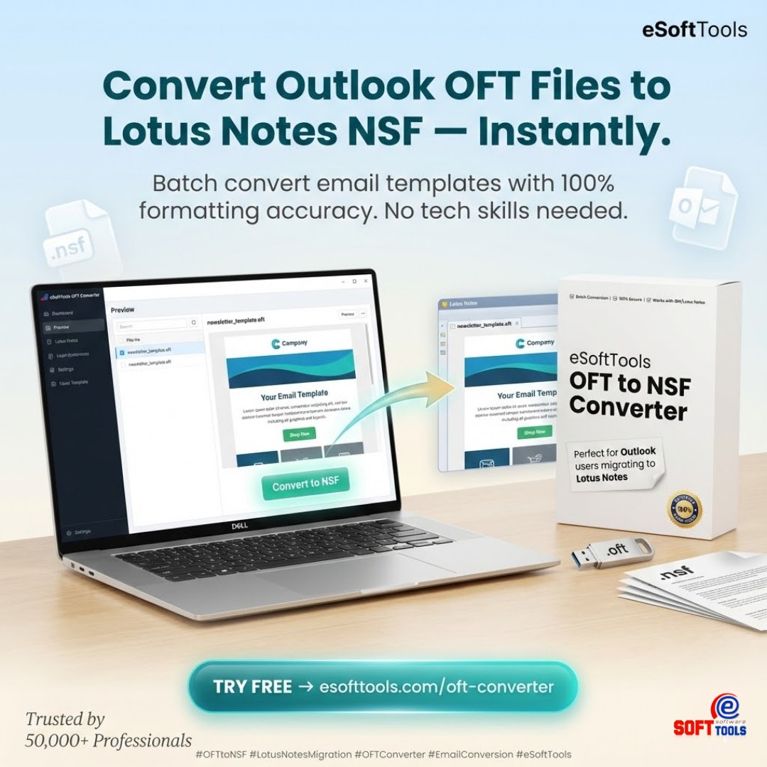 esofttools's tweet image. Need to convert OFT to NSF for IBM Lotus Notes?
Try eSoftTools OFT Converter Software 🚀
Fast, secure, accurate &amp;amp; user-friendly!
Perfect for email migration from Outlook to Lotus Notes.

#OFTtoNSF #LotusNotes #EmailMigration #eSoftTools #Trending #Saturday #Software #technology