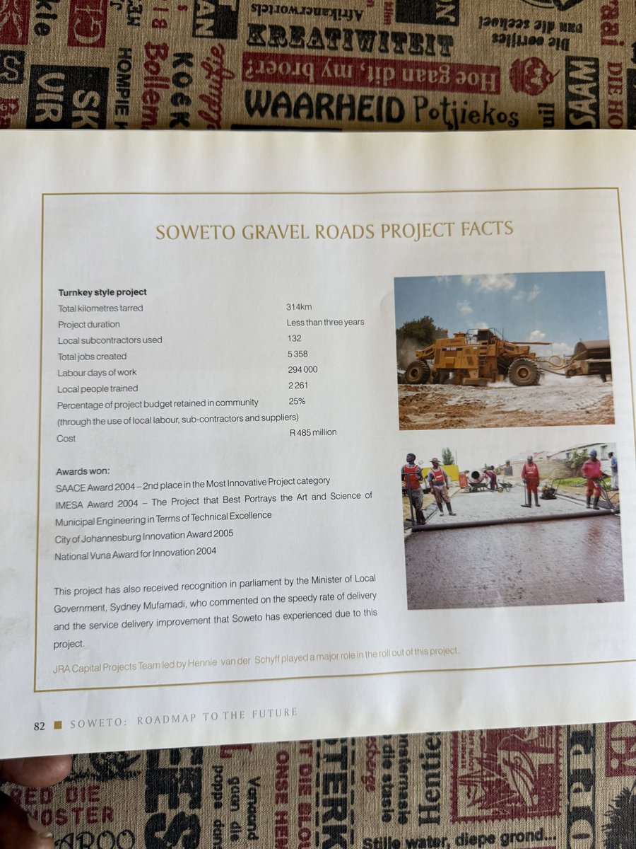 JosiahThobejane's tweet photo. Found this beautiful read on how 314KM of Soweto gravel roads were tarred for under R500 million in less than 3 years back in 2003.

There was a point when government cared about bringing dignity to people 🥺 https://t.co/8DZGqZw43k