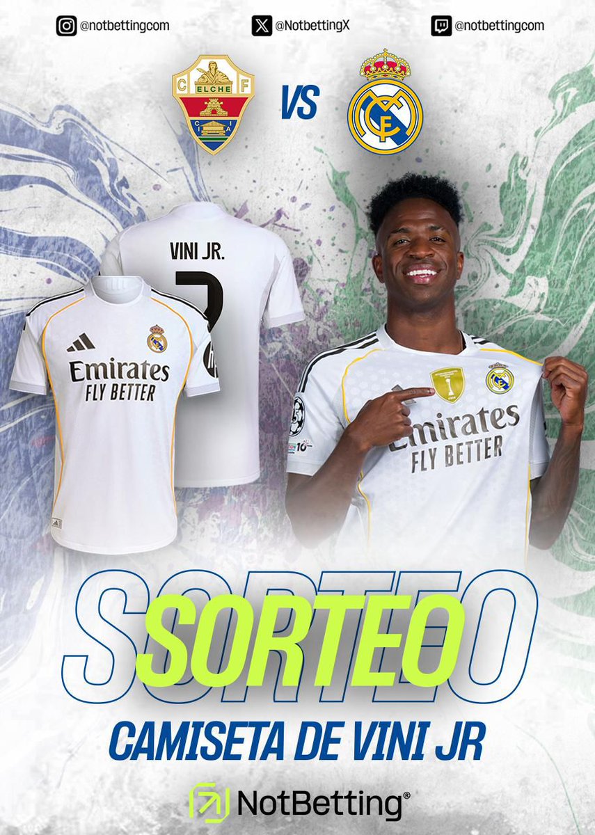 🎉 SORTEO CAMISETA 🎉

Si VINI es el MVP del partido 👉 ¡sorteamos una camiseta del REAL MADRID a elegir!⚽️

🔗 Solo 2 pasos para participar:
1️⃣ Seguir a <a href="/NotBettingX/">NotBetting</a> y 
2️⃣ Dar ❤️ Me gusta y RT a este post

Mencionar a un amigo = más opciones de ganar. ¡¡Suerte a todos!! 🍀